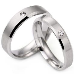 **COI Titanium Beveled Edges Ring With Cubic Zirconia-8152BB