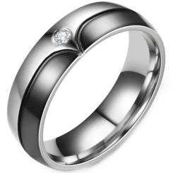 **COI Titanium Black Silver Ring With Cubic Zirconia-8155BB