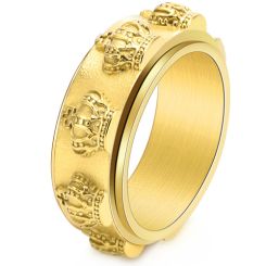 **COI Titanium Gold Tone/Black Crowns Step Edges Ring-8161BB