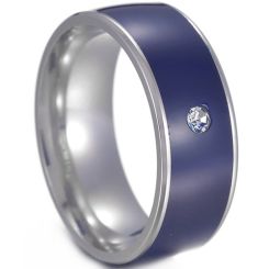 **COI Titanium Blue Ceramic NFC Smart Ring With Cubic Zirconia-8176BB