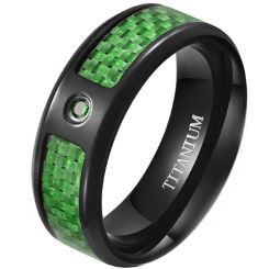 **COI Black Titanium Beveled Edges Ring With Green Carbon Fiber-8190BB
