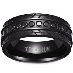 **COI Black Titanium Grooves Ring With Cubic Zirconia-8191BB