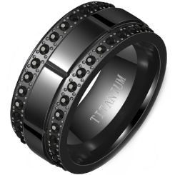 **COI Black Titanium Grooves Ring With Cubic Zirconia-8192BB