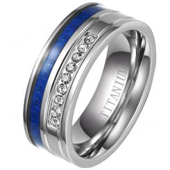 **COI Titanium Ring With Carbon Fiber & Cubic Zirconia-8194BB