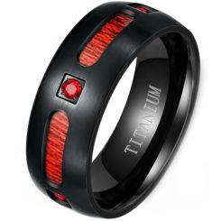 **COI Black Titanium Ring With Wood and Created Red Ruby-8195BB