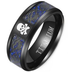 **COI Black Titanium Skull & Dragon Beveled Edges Ring-8196BB