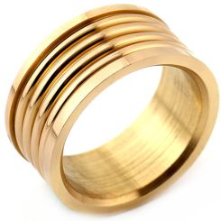 **COI Titanium Gold Tone/Silver Grooves Ring-8206BB