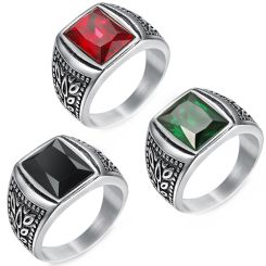 **COI Titanium Celtic Ring With Black Onyx/Created Red Ruby/Green Emerald-8232BB