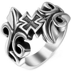 **COI Titanium Black Silver Celtic Ring With Cross-8239BB