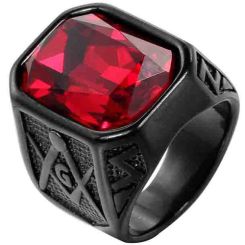 **COI Black Titanium Masonic Freemason Ring With Black Onyx/Created Blue Sapphire/Red Ruby/Green Emerald-8245BB