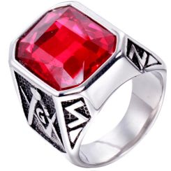 **COI Titanium Masonic Freemason Ring With Black Onyx/Created Blue Sapphire/Red Ruby/Green Emerald-8246BB