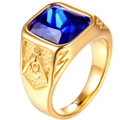 **COI Gold Tone Titanium Masonic Freemason Ring With Black Onyx/Created Blue Sapphire/Green Emerald/Red Ruby-8247BB