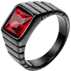 **COI Black Titanium Grooves Ring With Created Blue Sapphire/Red Ruby/Green Emerald-8248BB