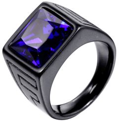 **COI Black Titanium Ring With Created Blue Sapphire/Red Ruby/Green Emerald-8249BB