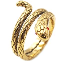 **COI Titanium Gold Tone/Silver Snake Ring With Created Red Ruby-8257BB