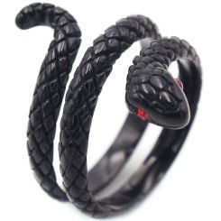 **COI Black Titanium Snake Ring With Black Onyx/Created Red Ruby-8259BB