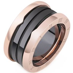 **COI Rose Titanium Black/White Ceramic Ring With Roman Numerals-8269BB
