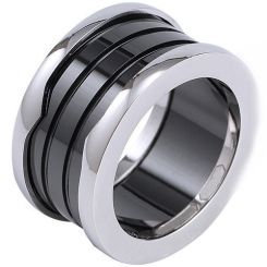 **COI Titanium Double Grooves Ring With Black/White Ceramic-8271BB