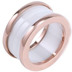 **COI Rose Titanium Double Grooves Ring With White Ceramic-8272BB
