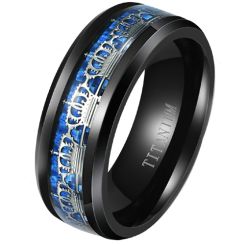 **COI Black Titanium King Crown Beveled Edges Ring With Carbon Fiber-8281BB