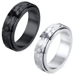 **COI Titanium Black/Silver Hammered Step Edges Ring-8296BB