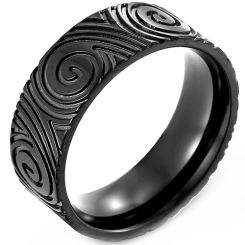 **COI Titanium Black/Silver/Rainbow Color Grooves Ring-8306BB