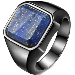 **COI Titanium Black/Gold Tone/Silver Ring With Lapis Lazuli-8310BB