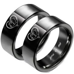 **COI Black Titanium You & Me I Love You Heart Pipe Cut Flat Ring-8315BB