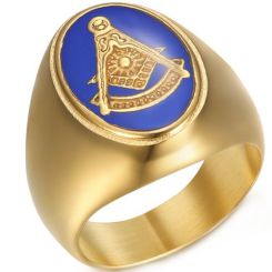 **COI Titanium Blue Gold Tone/Silver Masonic Freemason Ring-8324BB