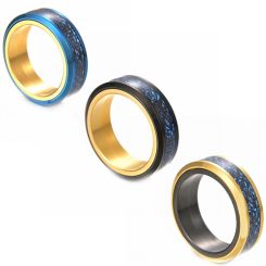 **COI Titanium Black/Blue Gold Tone Dragon Beveled Edges Ring-8326BB