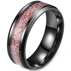 **COI Black Titanium Rainbow Pride Meteorite Beveled Edges Ring-8327BB
