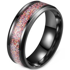 **COI Black Titanium Rainbow Meteorite Beveled Edges Ring-8327BB