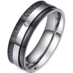 **COI Titanium Black Silver Let's Bless Our Love Ring With Cubic Zirconia-8377BB