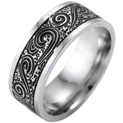 **COI Titanium Black Silver Ring With Waves-8394BB