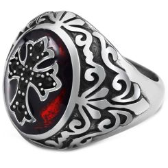 **COI Titanium Black Red Silver Cross Celtic Ring-8401BB