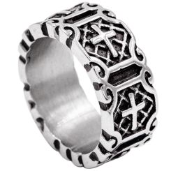 **COI Titanium Black Silver Ring With Cross-8413BB