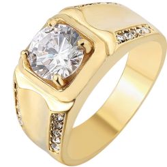 **COI Titanium Gold Tone/Silver Solitaire Ring With Cubic Zirconia-8420BB