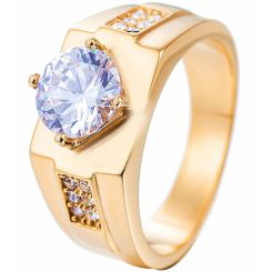 **COI Titanium Gold Tone/Silver Solitaire Ring With Cubic Zirconia-8423BB