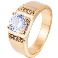 **COI Titanium Gold Tone/Silver Solitaire Ring With Cubic Zirconia-8427BB