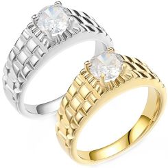 **COI Titanium Gold Tone/Silver Solitaire Ring With Cubic Zirconia-8441BB