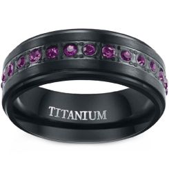 **COI Black Titanium Ring With Purple Cubic Zirconia-8450CC