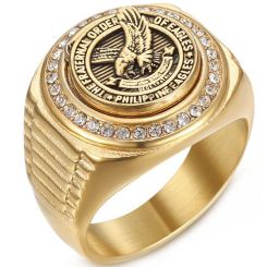 **COI Titanium Gold Tone/Silver Eagle Ring With Cubic Zirconia-8461BB