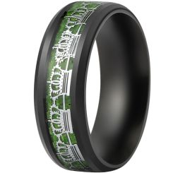 **COI Titanium Black Green Crowns Beveled Edges Ring-8471BB