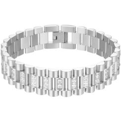 COI Titanium Gold Tone/Silver Cubic Zirconia Bracelet With Steel Clasp(Length: 8.66 inches)-8486BB