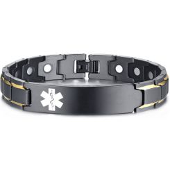 COI Titanium Black Gold Tone Medical Alert Bracelet With Steel Clasp(Length: 8.46 inches)-8505BB