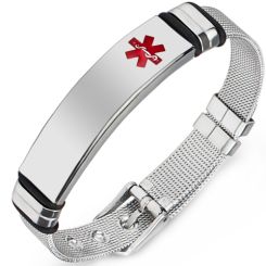 COI Titanium Black Red Silver Medical Alert Bracelet With Steel Clasp(Length: 9.05 inches)-8509BB