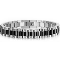 COI Titanium Black Silver Bracelet With Steel Clasp(Length: 8.26 inches)-8528BB