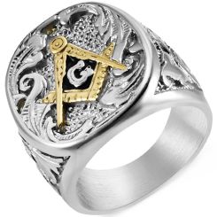 **COI Titanium Gold Tone/Silver Masonic Freemason Ring-8539BB