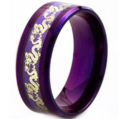 **COI Purple Titanium Gold Tone Dragon Beveled Edges Ring-8543BB