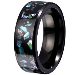 **COI Titanium Black/Gold Tone/Silver Abalone Shell Beveled Edges Ring-8544BB